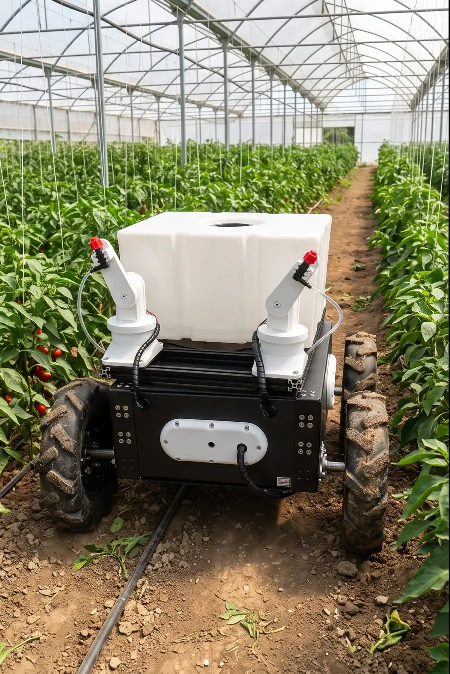 Visualisation of the greenhouse spraying robot at work in a pepper and tomato greenhouse